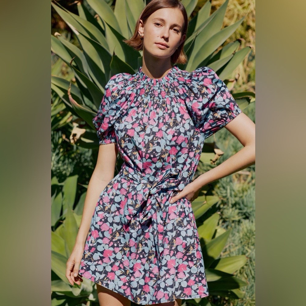 New Roller Rabbit x Anthropologie Ainsley Smocked Floral Mini Dress sz M